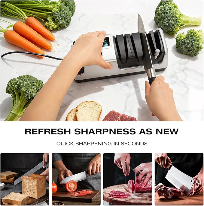 Ceelpeopar Electric Knife Sharpener for Kitchen, 3-Stage, LCD Screen