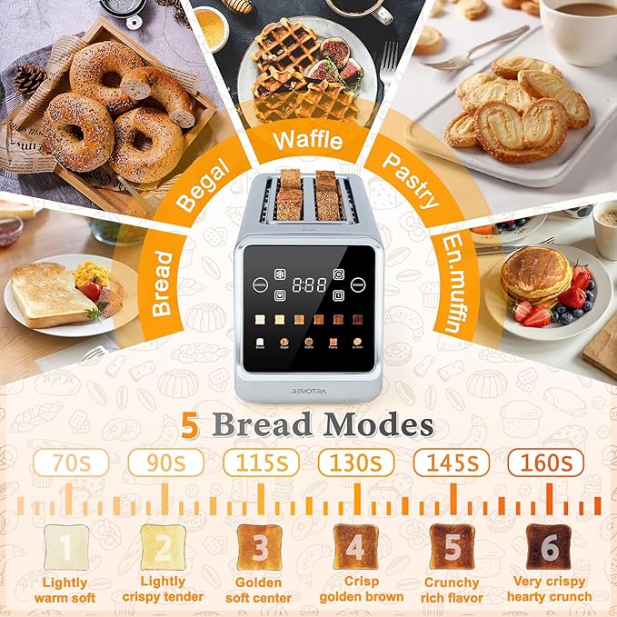 Long Slot Toaster 4 Slice, Touch Screen LED Display, 1.5” Extra Wide Slots