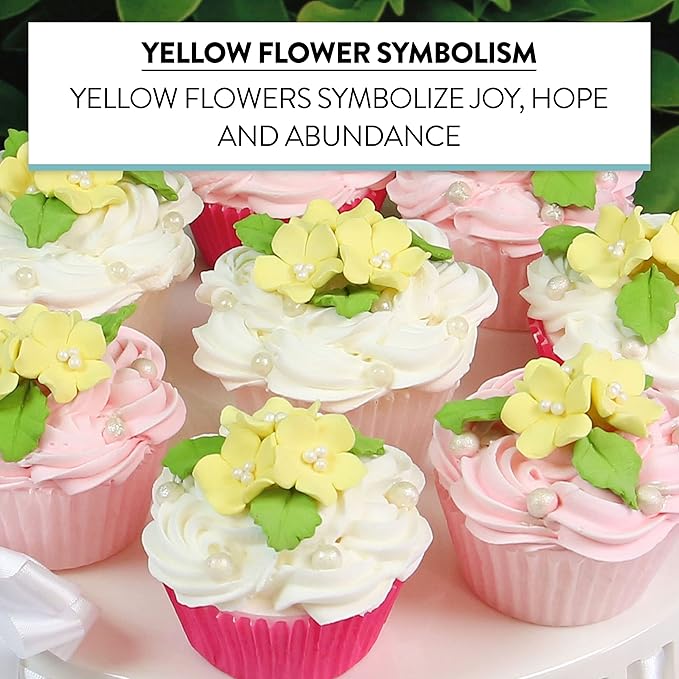 Global Sugar Art 24-Count Mini Yellow Edible Flowers Cake Decorations