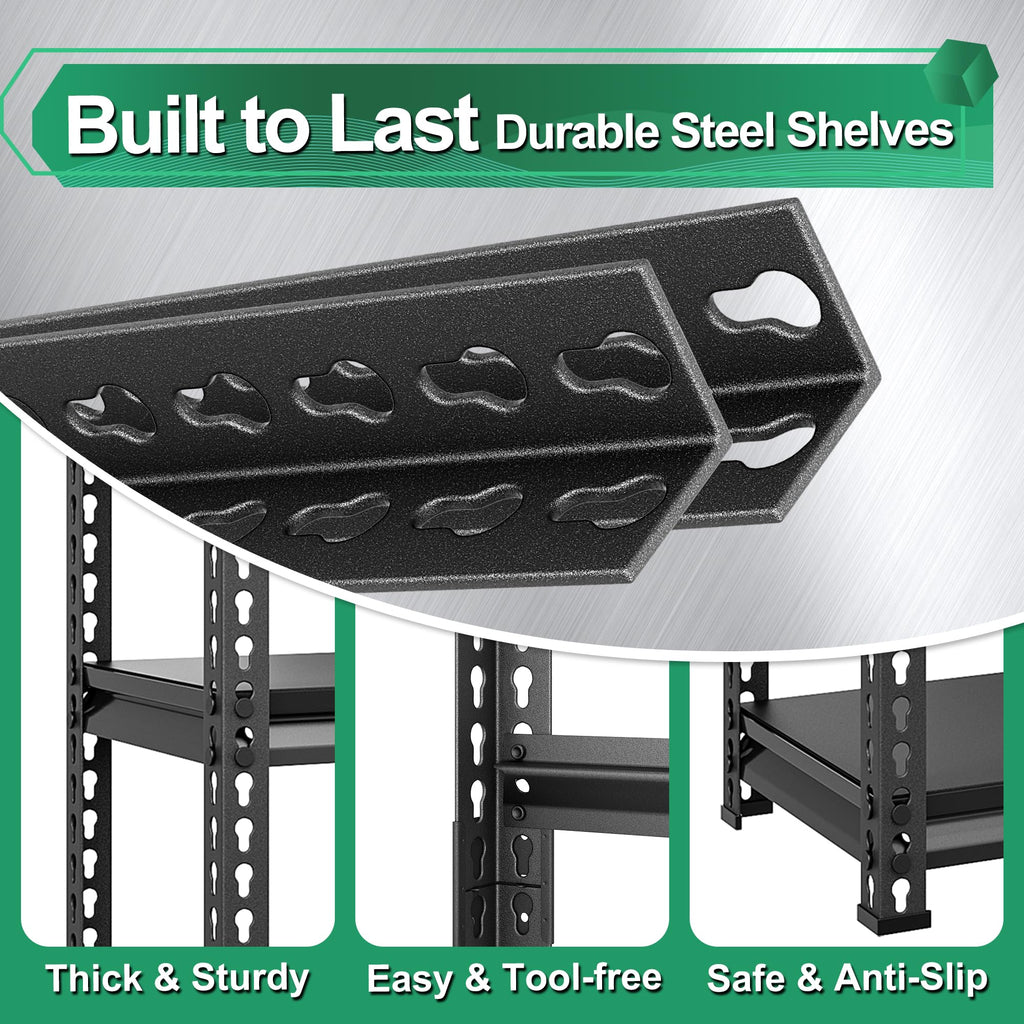 SUPPNEED Metal Storage Garage Shelving: 48'' Wide 2,500Lbs Freestanding Utility Shelves, Adjustable Heavy Duty Rack Units 5 Tier Black 48" W x 18" D x 78" H