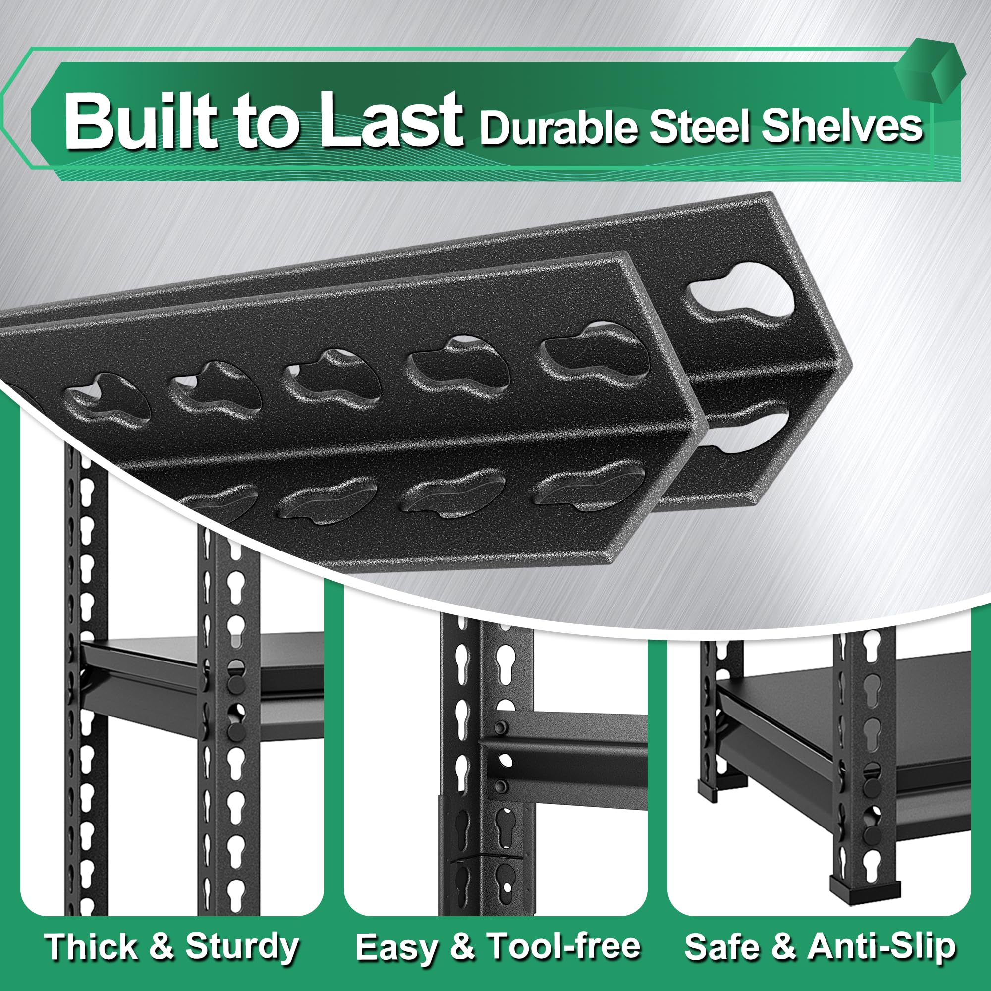 SUPPNEED Metal Storage Garage Shelving: 48'' Wide 2,500Lbs Freestanding Utility Shelves, Adjustable Heavy Duty Rack Units 5 Tier Black 48" W x 18" D x 78" H