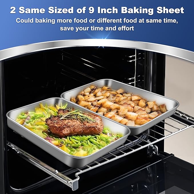 P&P CHEF Baking Sheet Pan, Stainless Steel Cookie Sheet, 9 Inch & 2 Pcs