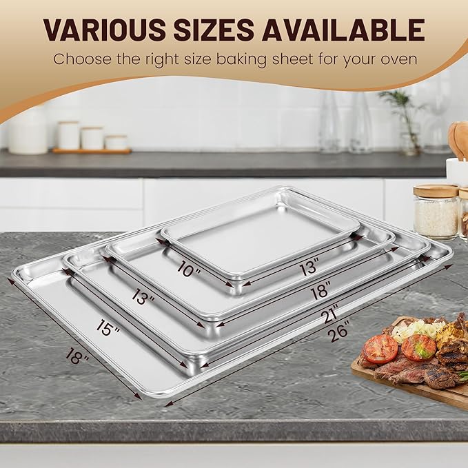 BIEAMA 6 Pack Quarter Size Aluminum Baking Sheet Pan, 13" × 10"