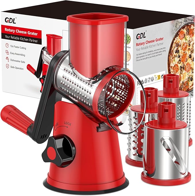 GDL Cheese Grater Hand Crank, Rotary Cheese shredder, Vegetable Slicer