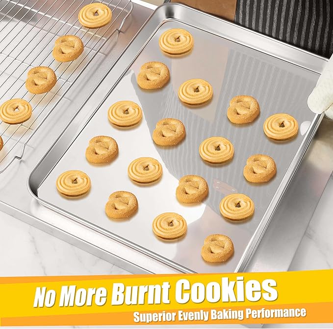 Homikit 2 Pack 18x13 Inch Stainless Steel Baking Half Sheet Set, Nonstick
