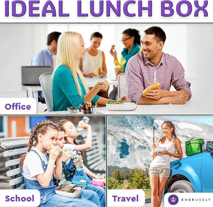 Stainless Steel Bento Box + Condiment Container - Lavender, 47oz / 1.4 L