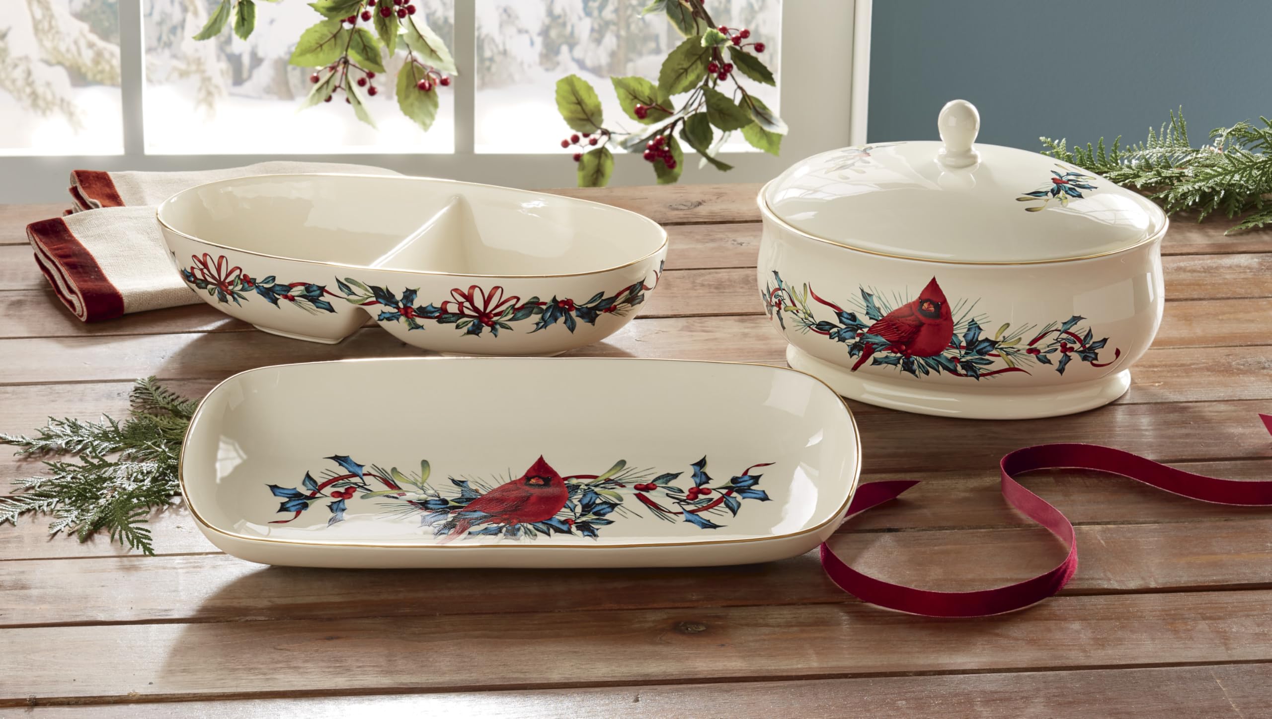 Lenox Winter Greetings Porcelain Covered Christmas Gravy Dish, 64oz