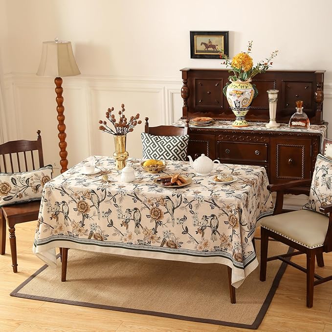 ISAENNE Designer Vintage Linen Tablecloth Rectangular,110"x63"-Murad A