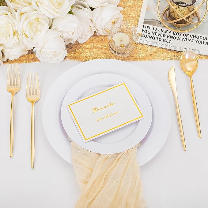Supernal 180pcs Gold Plastic Silverware Set, Disposable Cutlery