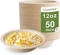 12oz Compostable Paper Bowls Disposable Round Natural Cereal Bowl, 50 Count