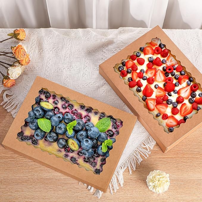 PFAMKEER 24 pcs Cookie Boxes,14x10x2.5 Inch Large Bakery Boxes with Window for Pies Chocolate Strawberries Muffins Donuts Pastry Dessert Christmas(Brown) (Brown, 14 * 10 * 2.5inch/24pcs)