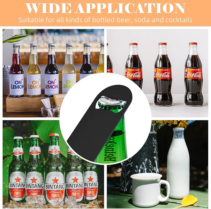 Ohiyoo 24 Pack Flat Beer Bottle Opener 5 inch Heavy Duty Stainless Steel Flat Bottle Opener Metal Beer Bottle Openers Black Beer Openers for Bartender Kitchen Bar or Restaurant (Black, 5 inch)