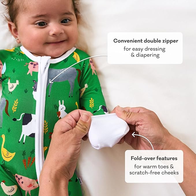 Little Sleepies Baby Pajamas, Green Farm Animals, 3T