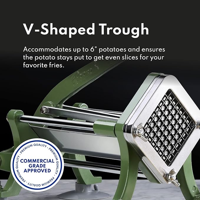 New Star Foodservice Commercial Grade French Fry Cutter with Complete Combo Sets, Die Cast Iron and 18/8 Stainless Steel, 1/4-Inch, 3/8-Inch, 1/2-Inch, 6-Wedge, and 8-Wedge Replacement Blades
