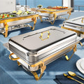 Amhier Chafing Dishes for Buffet, 11Qt, 4 Pack, Gold