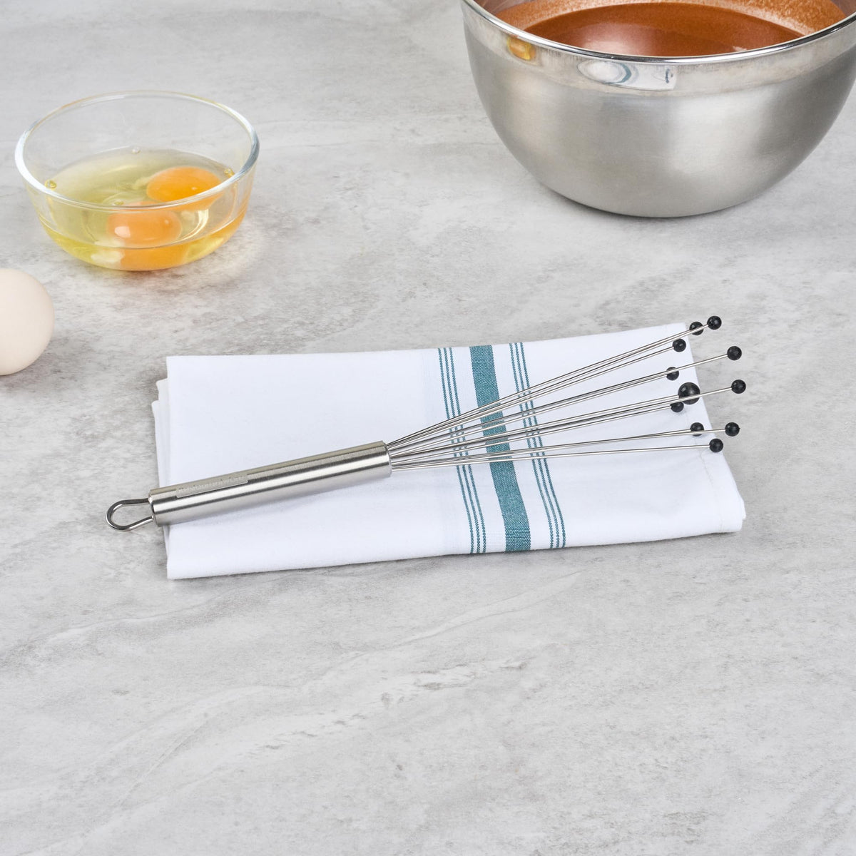 Restaurantware 10.5 in Stainless Steel Ball Whisk with Silicone Tips - 6 Pack - German Standard Sauce & Gravy Whisk, Non-Scratch, Dishwasher Safe - Non-Stick Safe Silicone Ball Whisk for Baking