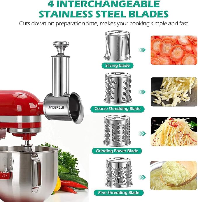 KINGEAGLE Stainless Steel Slicer Shredder Attachment For KitchenAid Mixer, Cheese Grater, Food Slicer, Accessories For KitchenAid, 6.9*5.4 Inch