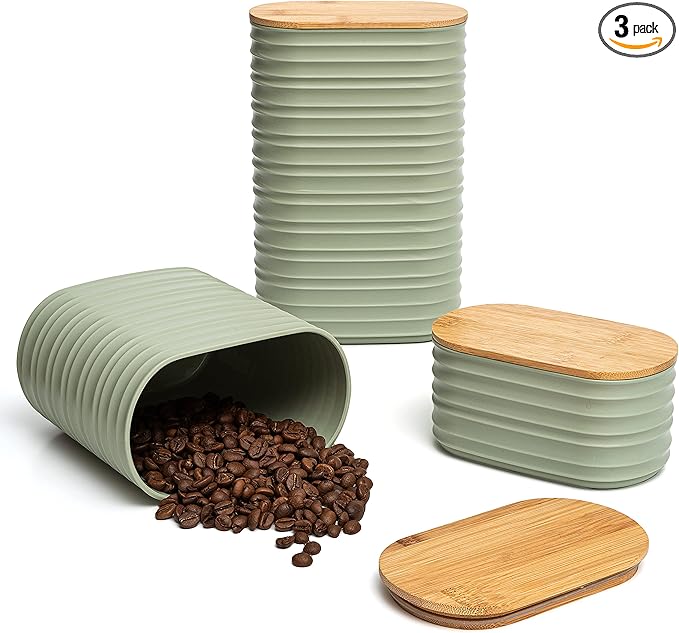 Mixpresso 3 Pcs Green Canisters Sets for the Kitchen, Coffee Containers