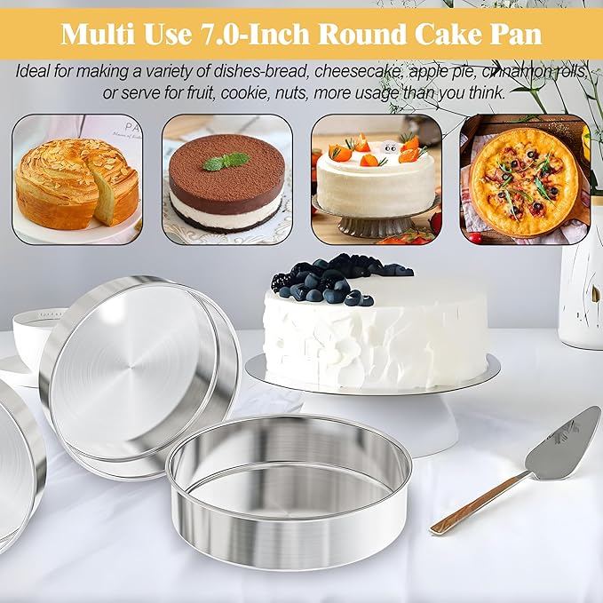 7 Inch Round Cake Pans, 3PCS Stainless Steel Cake Pan &100 Parchment Paper