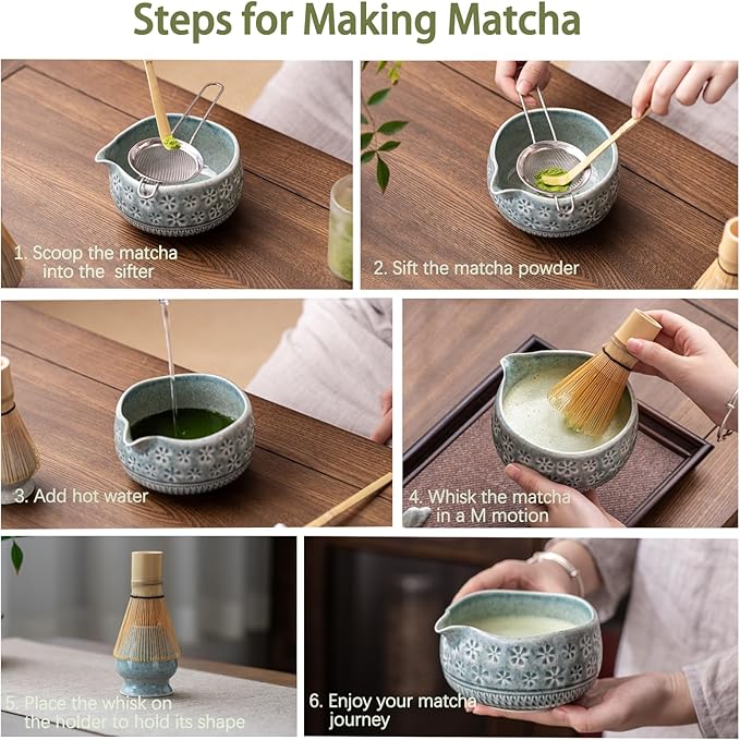 Buucup Blue Matcha Set, Ceramic Bowl Kit with Bamboo Whisk & Tools
