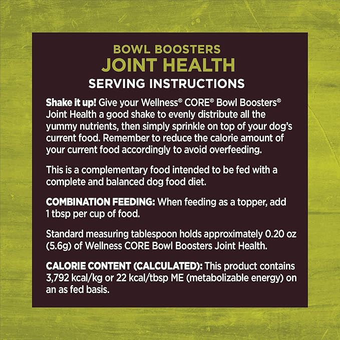 Wellness Bowl Boosters Joint Health Dog Food Topper with Freeze Dried Pieces for Small, Medium, and Large Breeds, Grain Free, Natural, Chicken Recipe, 4 oz Bag
