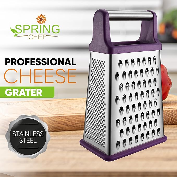 Spring Chef Stainless Steel XL Cheese Grater for Kitchen, Purple