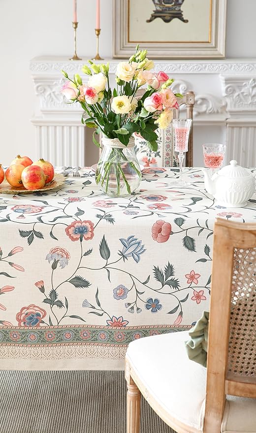 ISAENNE Designer French Linen Tablecloth Rectangular,102"x63"-Daffy
