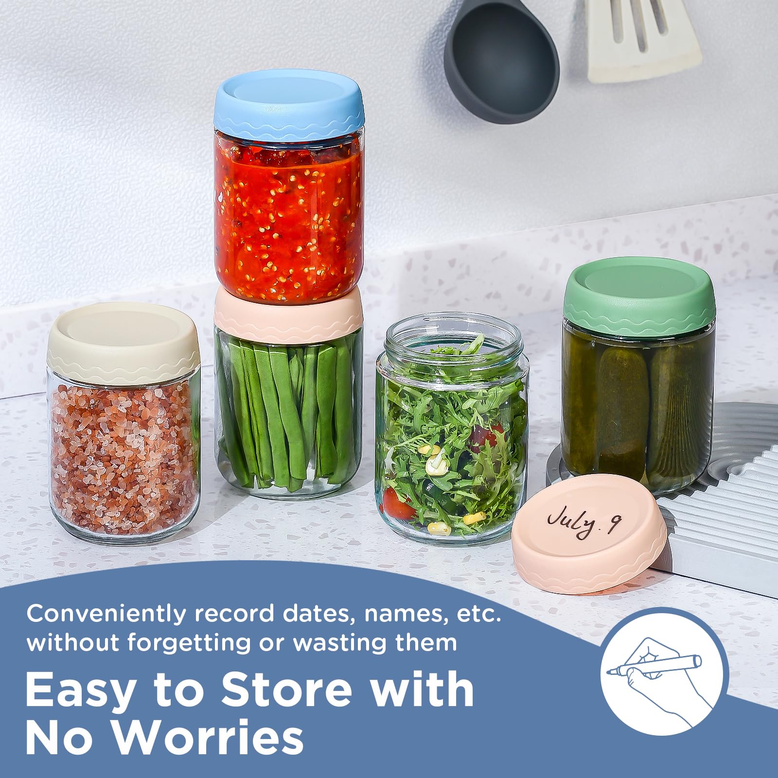 DRKIO 16 Oz Glass Overnight Oats Containers with Lids Chia Pudding Jars