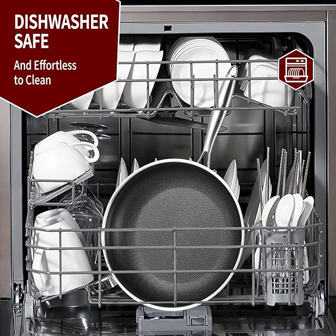 LOLYKITCH 10-12 Inch Hybrid Tri-Ply Stainless Steel Nonstick Chef's Frying Pan Set,Skillets,Induction Cooking Pan,Oven & Dishwasher Safe.