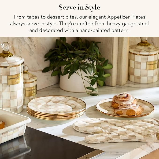 MACKENZIE-CHILDS Appetizer Plate Set, Brown-and-White Mocha Check
