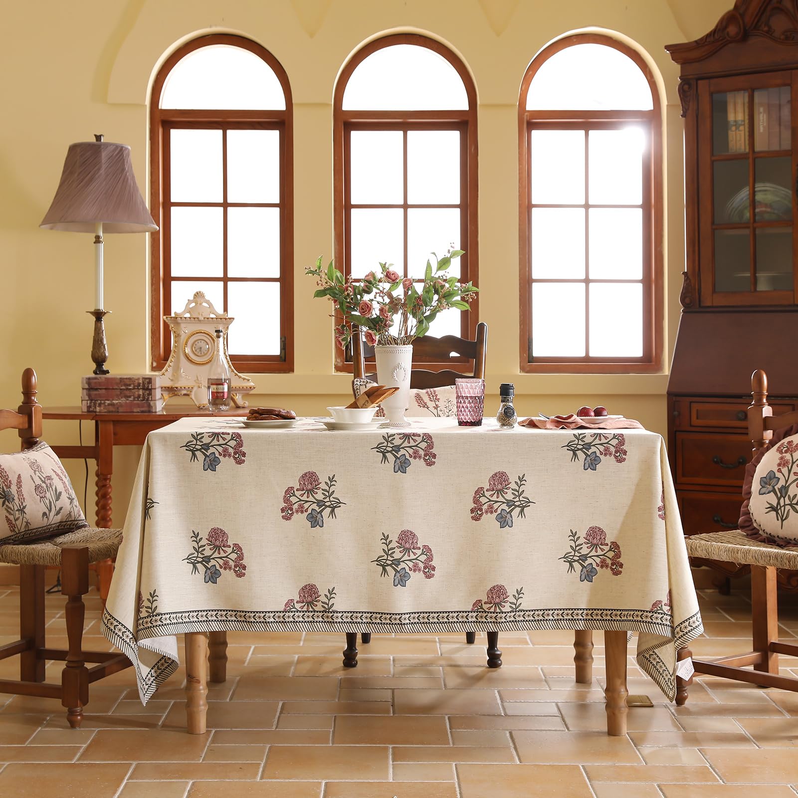 ISAENNE Designer French Linen Square Tablecloth,67"x67"-Helena E
