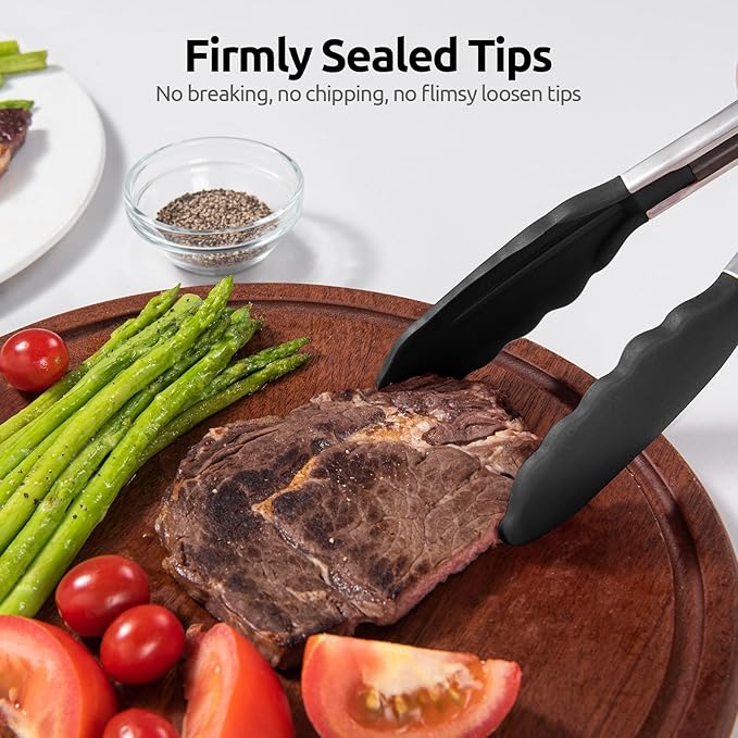 U-Taste Kitchen Tong for Cooking, 600ºF Heat-Resistant Silicone, 7in/Black