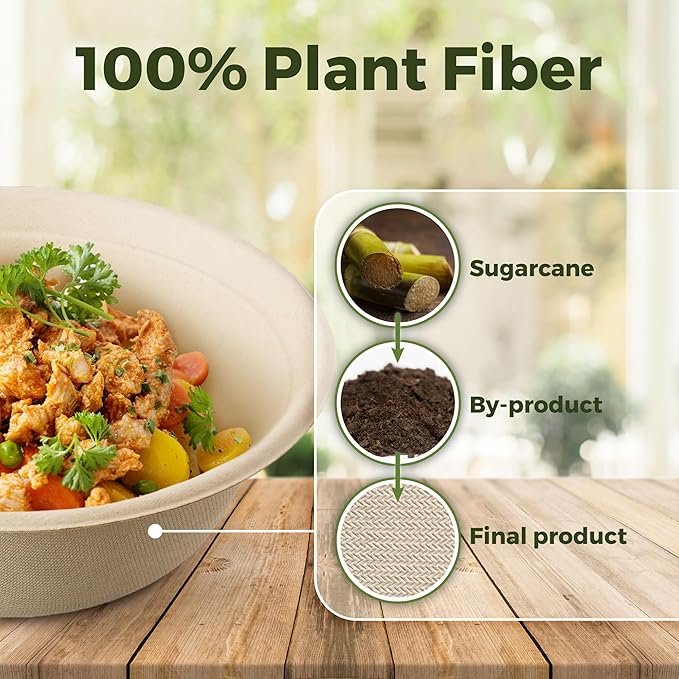 48oz Compostable Paper Bowls Disposable Round Natural Large Bowls,500 Count