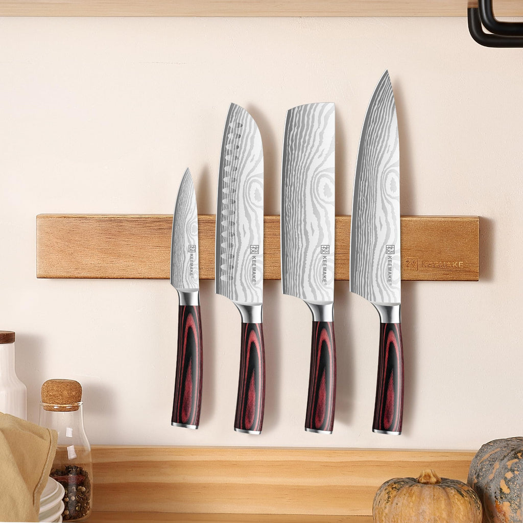 KEEMAKE Magnetic Knife Block with Acrylic Shield, Thickened Wood Kitchen Knife Holder Stand without Knives, Double Side Strong Magnets Knife Storage Organizer for Kitchen Counter top