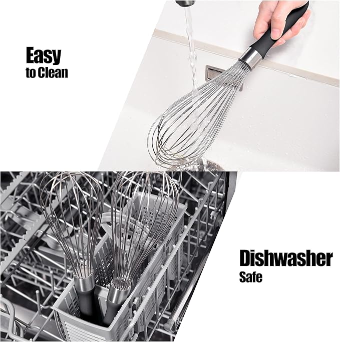 Doosu 18/8 Stainless Steel Balloon Whisk for Cooking (12 Wires, Black)