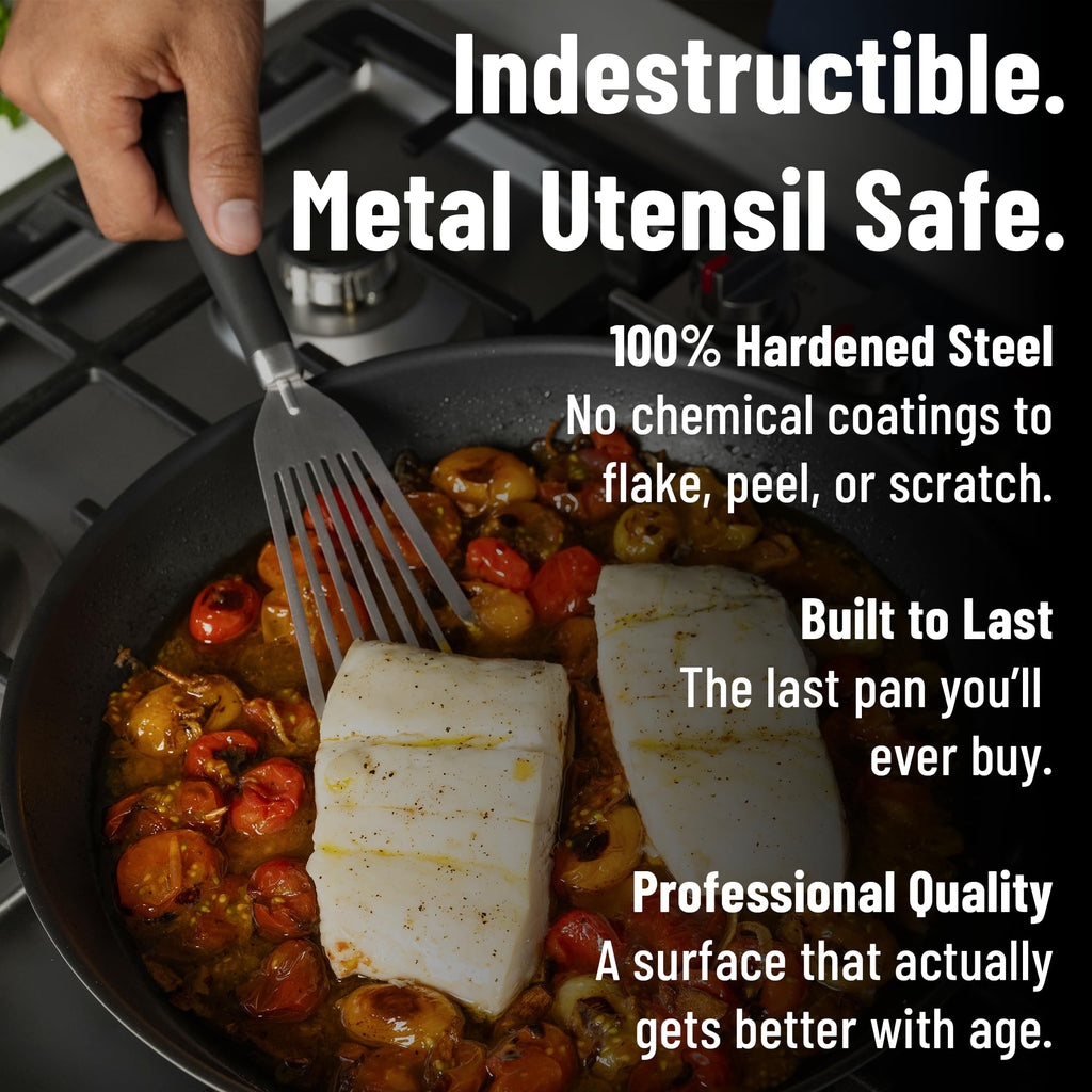 Misen Carbon Nonstick™ Skillet - Nitrided Carbon Steel - Professional Alternative to Teflon - 1100°F High Heat Ready - Easy Release - Induction, Oven, & Grill Safe - 8 Inch