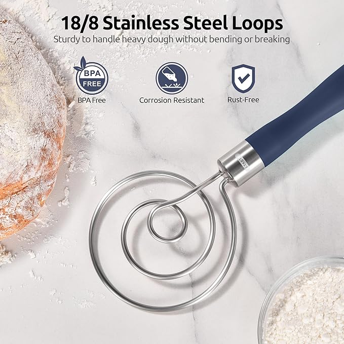 U-Taste Danish Dough Whisk 18/8 Stainless Steel Mixer Tool, Midnight Blue