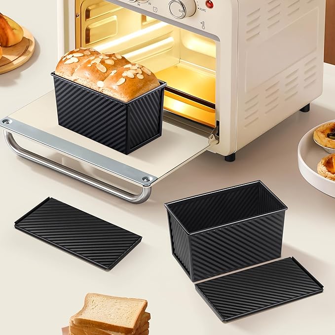 LIANYU 2 Pack Pullman Loaf Pan with Lid, 1 Pound Dough Bread Loaf Pans