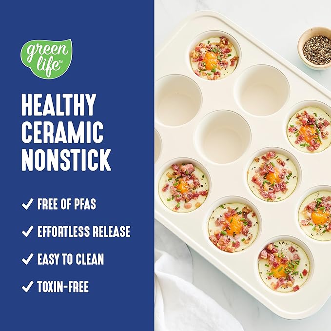 GreenLife 12 Cup Ceramic Nonstick Muffin Pan, Navy