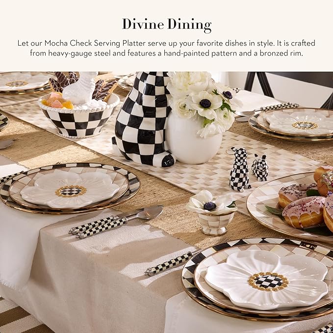 MACKENZIE-CHILDS Enamel Serving Platter, Brown-and-White Mocha Check