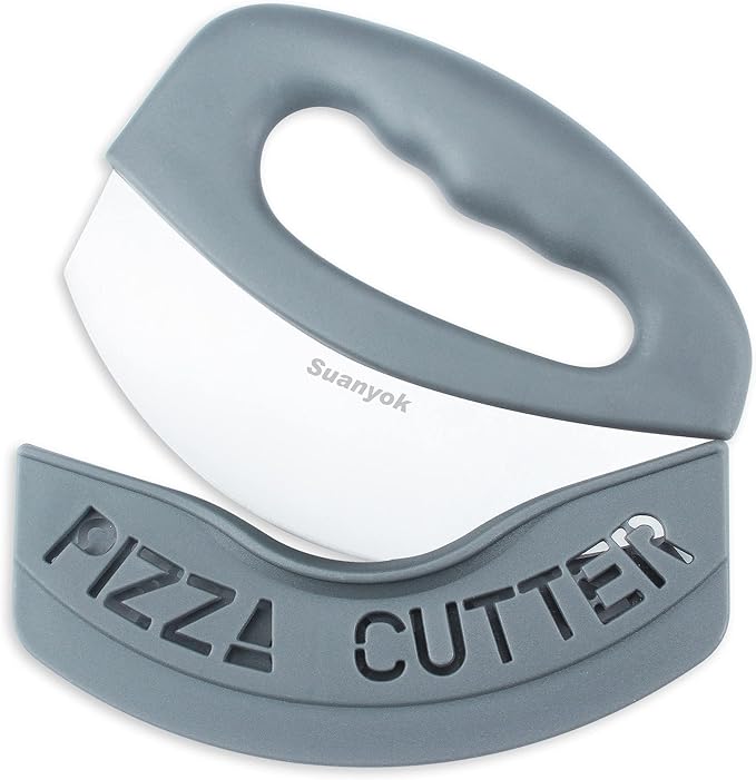 Suanyok Pizza Cutter Stainless Steel Rocker Blade with Cover(Gray)