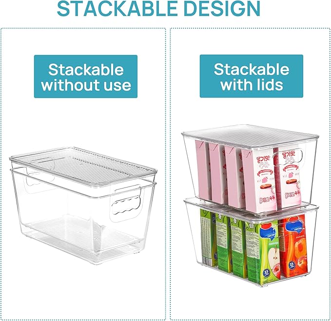Vtopmart 6 Pack Clear Stackable Storage Bins with Lids, Medium