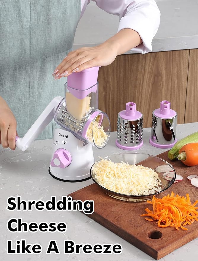Geedel Rotary Cheese Grater Hand Crank, Cheese Shredder Vegetable Slicer