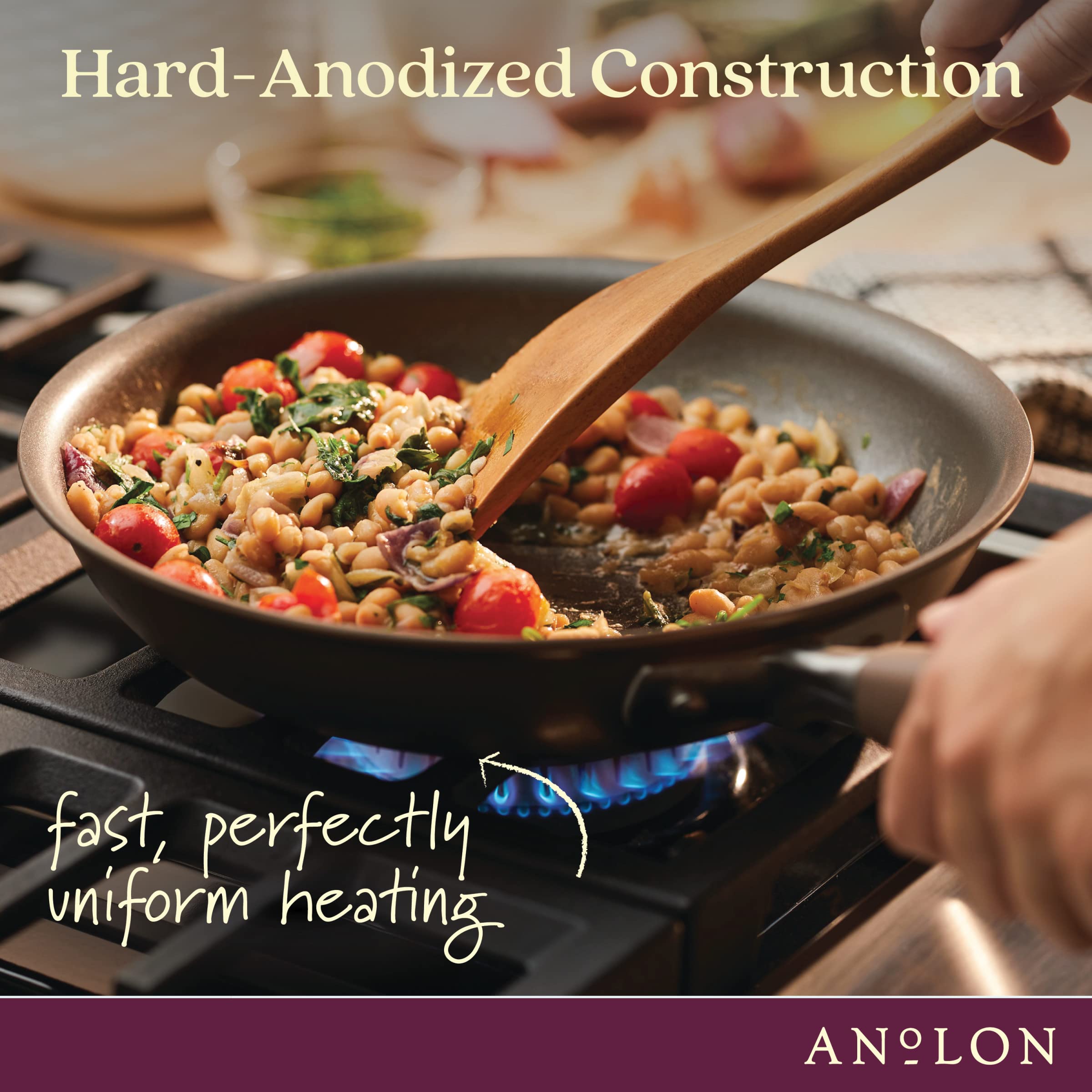 Anolon Advanced Hard Anodized Nonstick Deep Frying Pan with Lid, Non Stick Pan, 12 Inch, Bronze