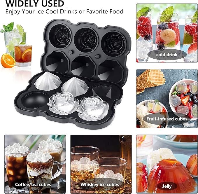 ZACHDEE Silicone Ice Cube Tray with Lids, 2" Large Rose Ice Ball