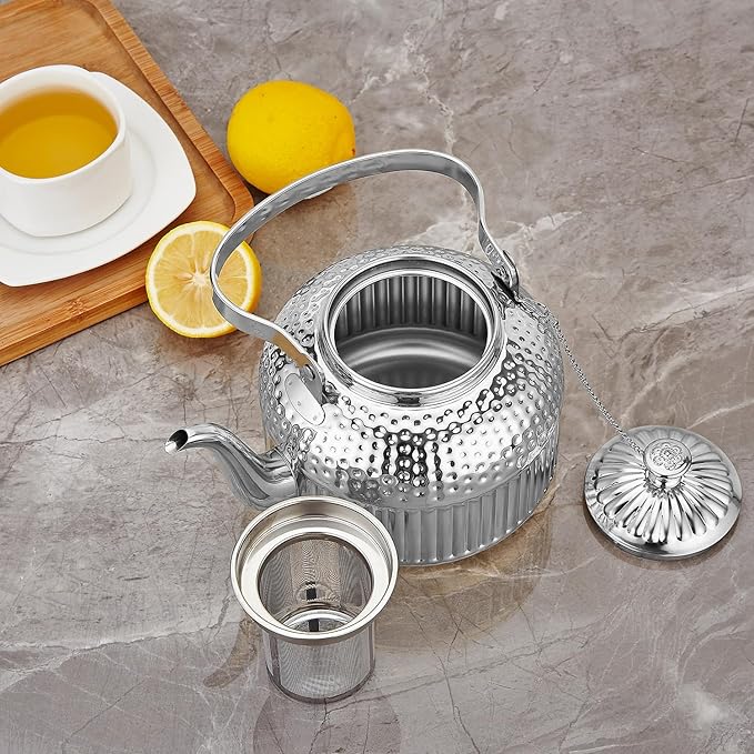 SANQIAHOME Antique 1.4L (45 Oz) Stainless Steel Teapot with Infuser Silver