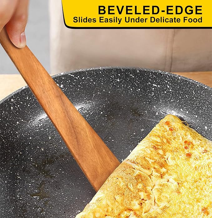 Non Toxic Wood Spatula for Cooking Spoon Teak Wooden Utensil Set Spurtle