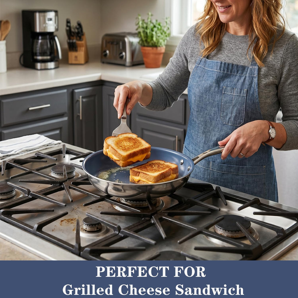Ephaclad Stainless Steel Nonstick Frying Pan,8 Inch Healthy Non Toxic Ceramic Coating Cookware Works on Induction, Electric Stove and Gas Cooktops,PTFE PFAS PFOA Free Skillet,Dishwasher&Oven Safe