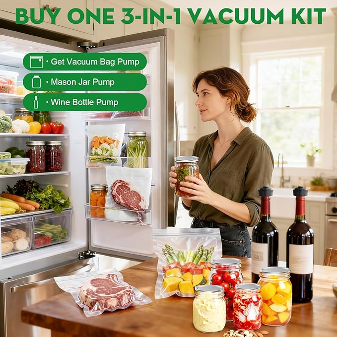 3-in-1 Compact Handheld Vacuum Sealer for Food (Bag, Mason Jar,Wine Bottle)