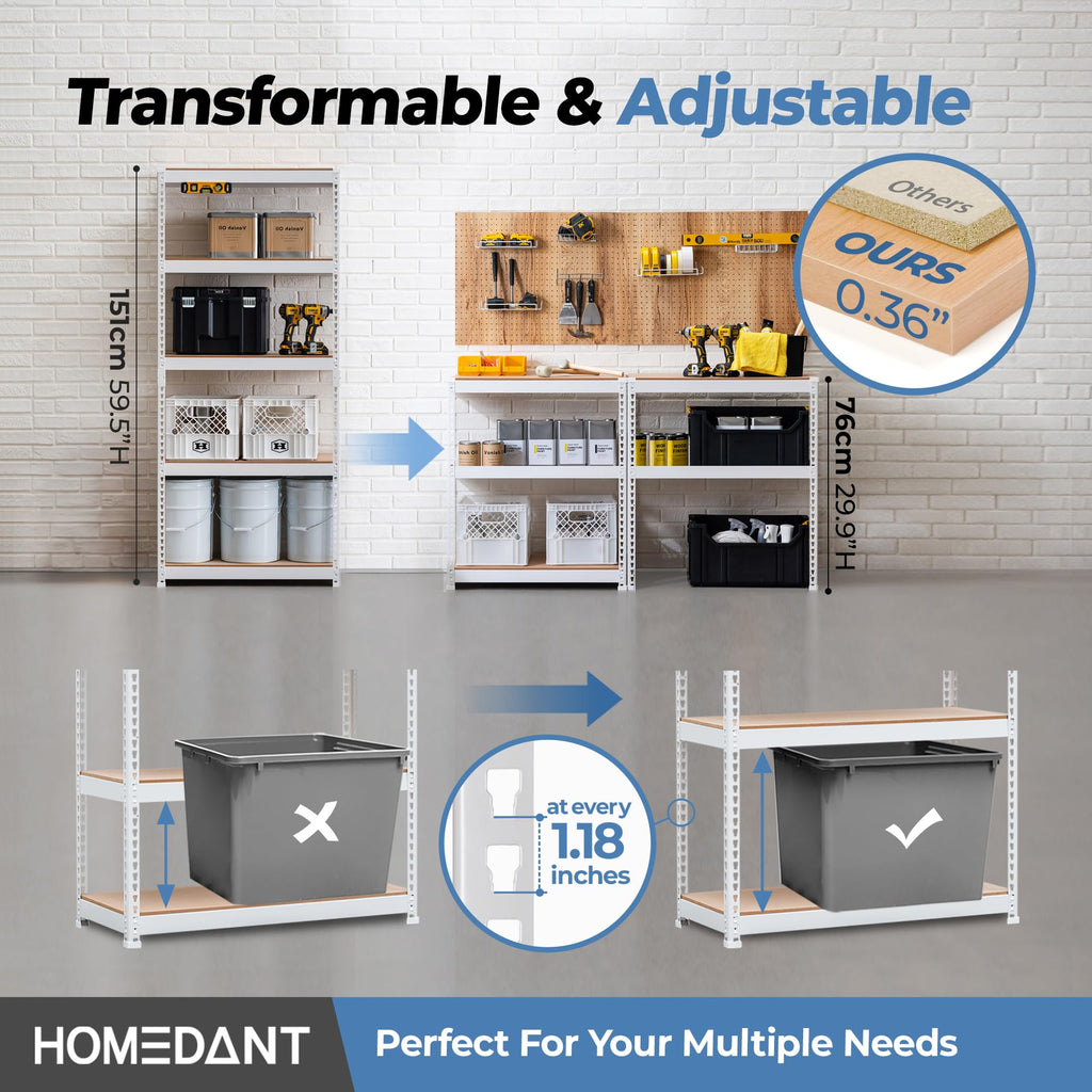 HOMEDANT White 28" W 5 Tier Storage Shelves Garage Shelving Unit Metal